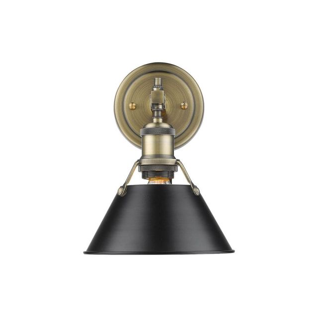 Golden Lighting Orwell 1 Light 8 Inch Bath Vanity In Aged Brass With Black Shade 3306-BA1 AB-BLK